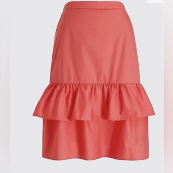 J. Crew Ruffled Knee Length Tiered Ruffle Coral Skirt - Picture 2 of 7
